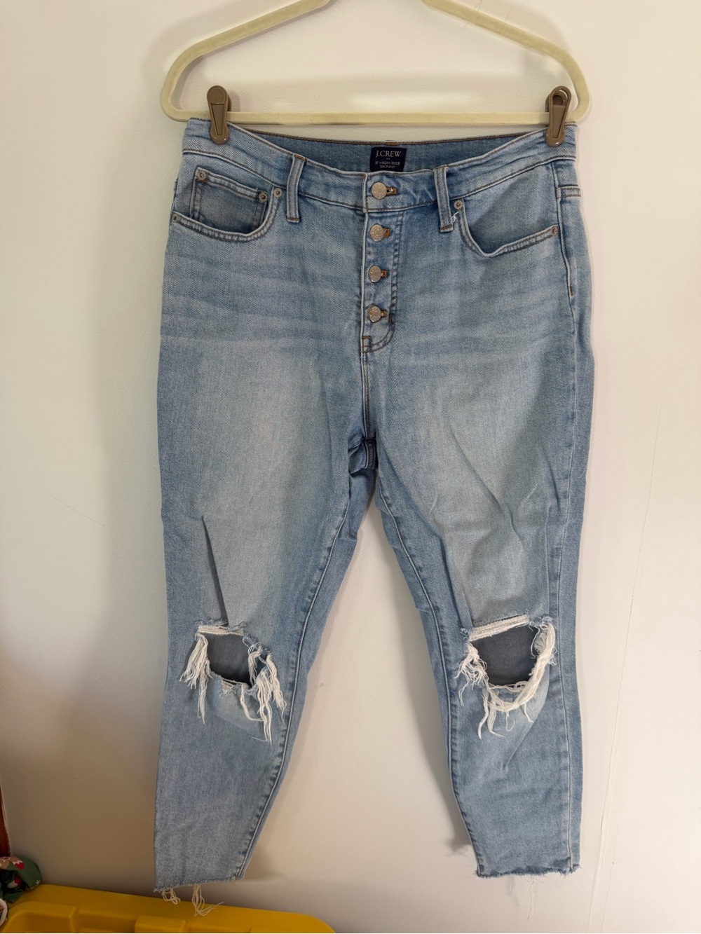 J. Crew Light Blue Skinny Jeans with Distressed Knees high raise 30